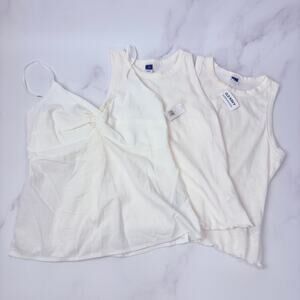 Old Navy White Tank Top Minimalist Coquette Essential Bundle Set of 3 Medium
